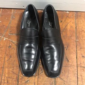 Salvatore Ferragamo Mens Studio Black Leather MocToe Penny Loafers Size 13